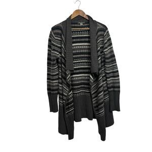 Eddie Bauer Lambs Wool Cashmere Blend Waterfall long Cardigan fair isle